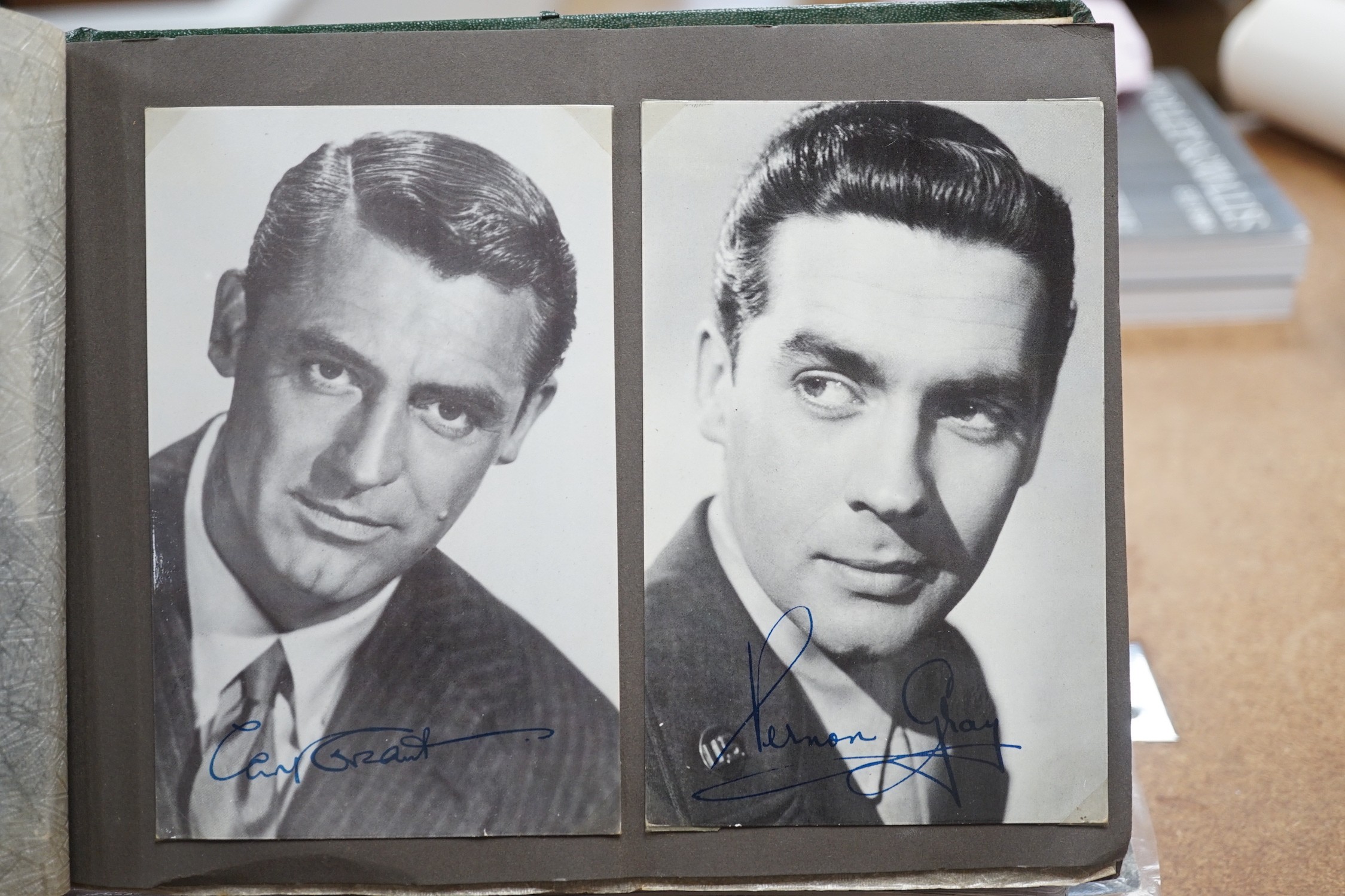 Three albums of photo cards of celebrities from stage and screen, mostly 1950s, some signed